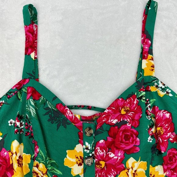 Torrid Fit And Flare Rayon Slub Lace-Up Back Tank Women +2 Green Floral - Picture 2 of 10